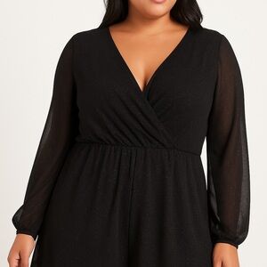 Charlotte Russe Black Sparkle long sleeve Romper plus size 2X party holiday
